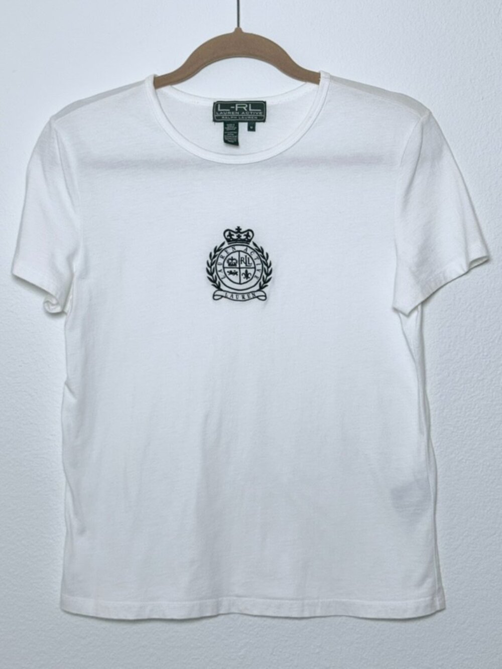 Vintage L-RL Lauren Active Ralph Lauren Crest Tee M Embroidered White 90s Y2K